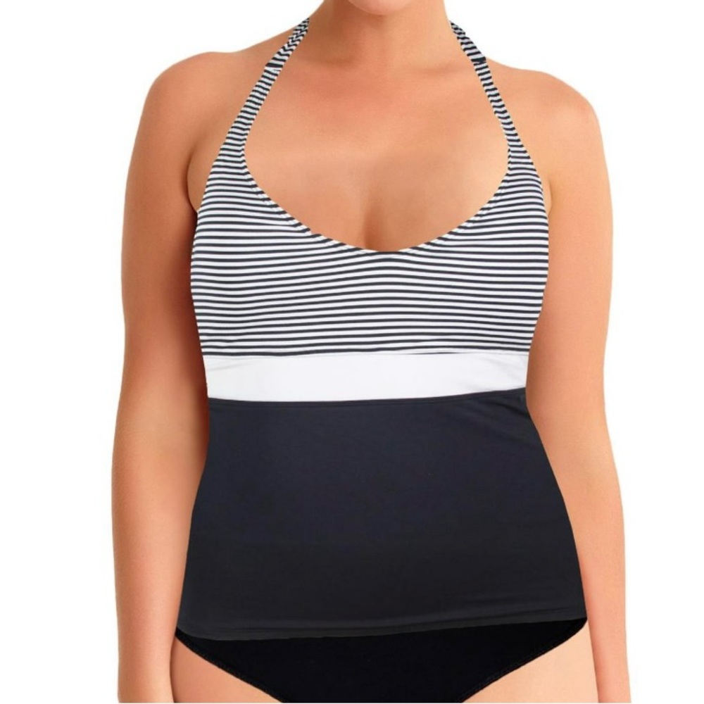 Blue Rod Beattie Striped Halter Swim Top